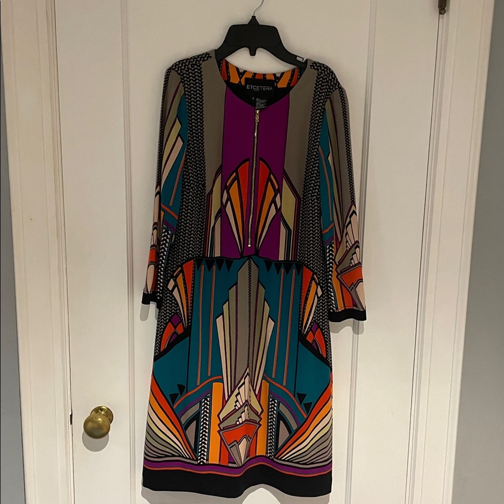 Etcetera Size 4 Multicolor Geometric Dress